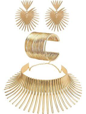 African Collar Choker Necklace Earrings Bangle Set for Women Statement Tooth Sha